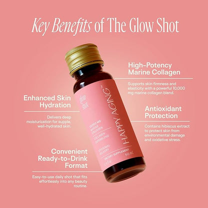 Marine Collagen Peptides Glow Shot 10,000mg - Liposomal Delivery for Women - Promotes Skin Hydration, Elasticity & Radiance - Supports Hair & Nails - Ready-to-Drink, Non-GMO, 10 Shots