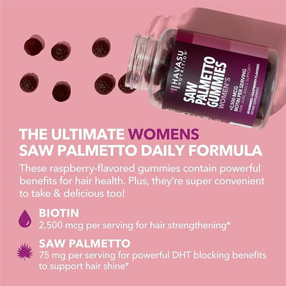 Saw Palmetto for Women with 2500mcg Biotin - DHT Blocker and Hair, Skin, Nail Health Gummies - 120 Count - Supports Stronger and Fuller Looking Locks and Radiant Skin - Vegan, Non-GMO, 2 Month Supply