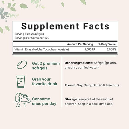 Micro Ingredients Vitamin E 1000 IU, 240 Softgels | Pure Vitamin E Oil Pills | Antioxidant Supplements for Skin, Face, & Immune Health | Non-GMO, Gluten Free