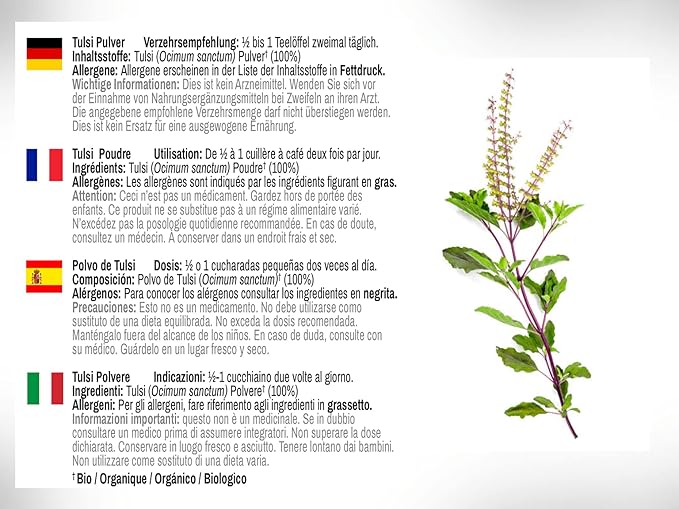 DR WAKDE'S Tulsi Powder (Holy basil | Ocimum sanctum) - 100g (3.5oz) | Pure, Raw & Dried Powder | Natural Aroma and Freshness | Fine Powder | Vegan | Premium Grade | Nothing Added, Nothing Removed