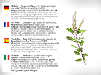 DR WAKDE'S Tulsi Powder (Holy basil | Ocimum sanctum) - 100g (3.5oz) | Pure, Raw & Dried Powder | Natural Aroma and Freshness | Fine Powder | Vegan | Premium Grade | Nothing Added, Nothing Removed