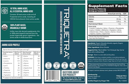 Plant Aminos Organic Essential Amino Acids (EAAs) & BCAA - 100% Plant-Based Raw, Vegan - All 9 Amino Acids with 18 Total Amino Acids (360 Tablets)