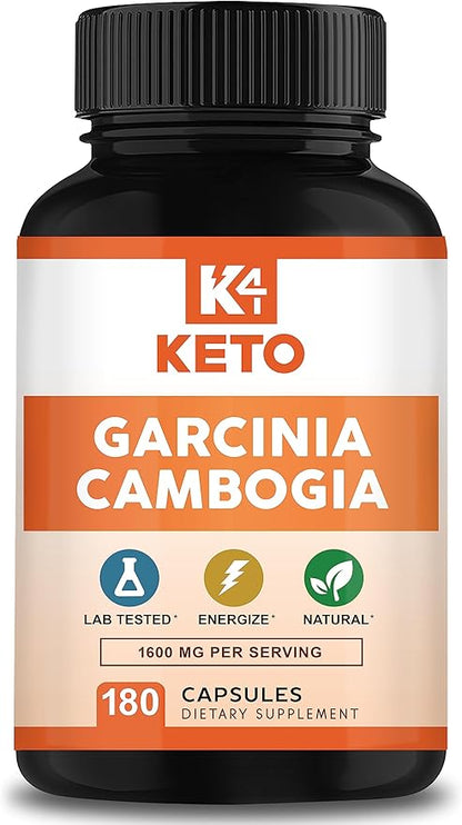 Garcinia Cambogia 1600 mg (180 Capsules) - Pure Natural Extract Supplement Pills - Standardized Garcinia Cambogia Alternative to Drops, Gummies, Liquid, Tea & Powder