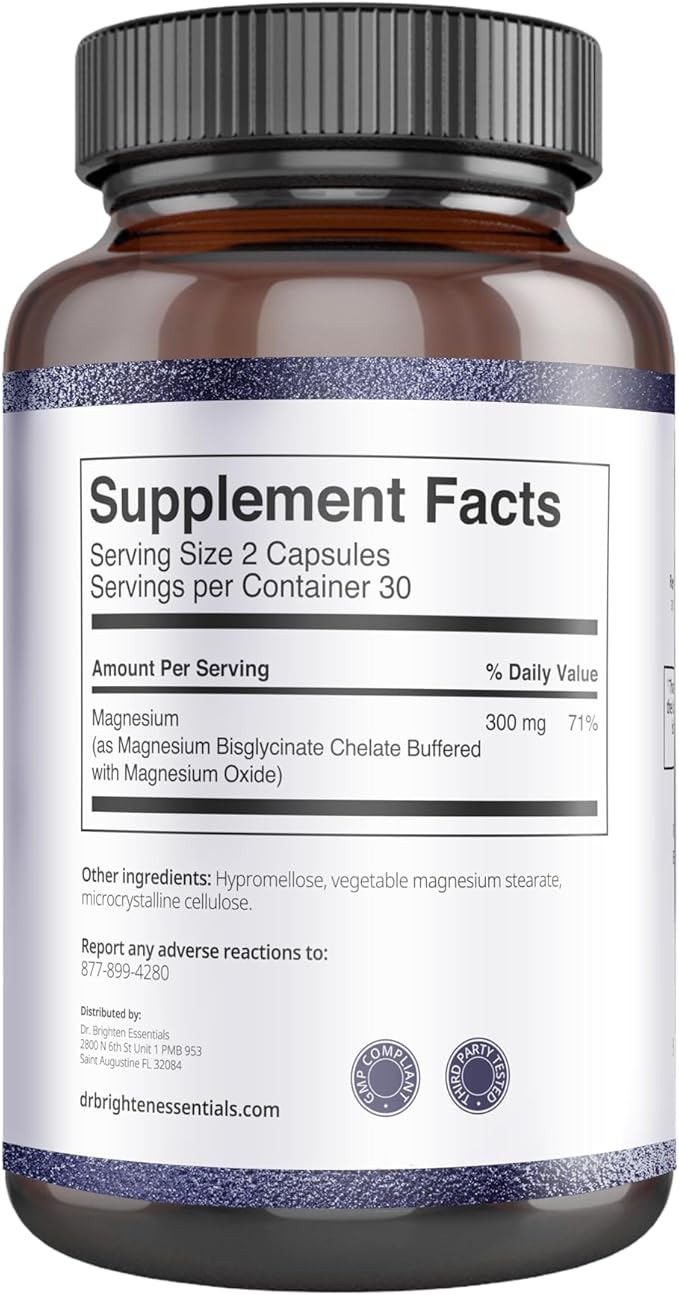 Dr. Brighten Magnesium Plus (as Magnesium Bi-glyncinate) - Beneficial in Maintaining a Healthy Mood, Sleep, Hormone Balance and Reducing Symptoms of PMS and Menstrual Cramps