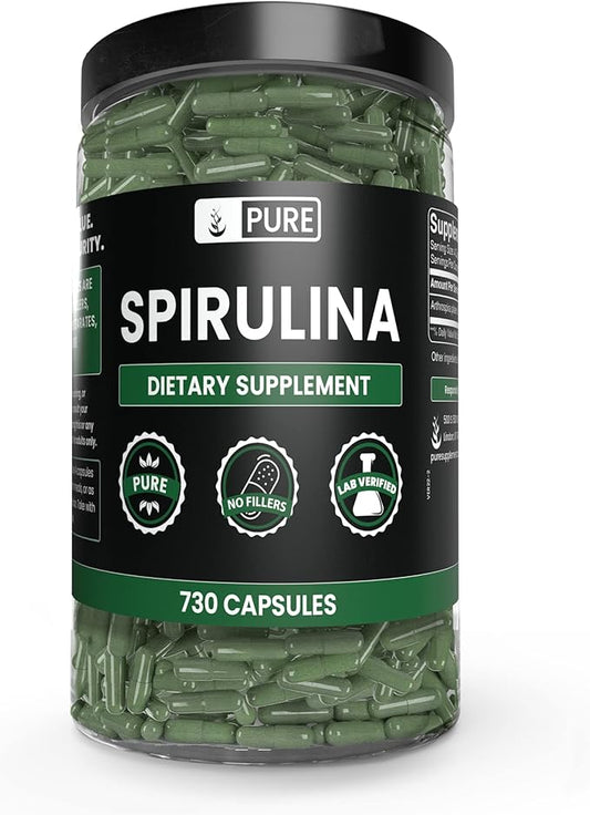 PURE ORIGINAL INGREDIENTS Spirulina (730 Capsules) No Magnesium Or Rice Fillers, Always Pure, Lab Verified