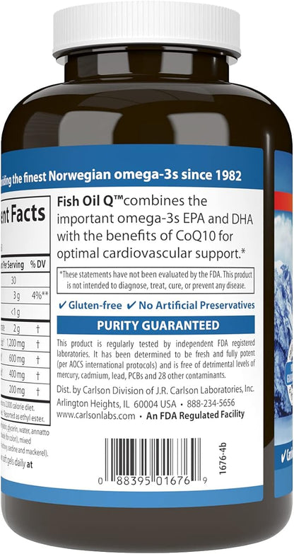 Carlson - Fish Oil Q, 1200 mg Omega-3s 200 mg CoQ10, Function, Energy Production & Circulatory Support, 120 Softgels