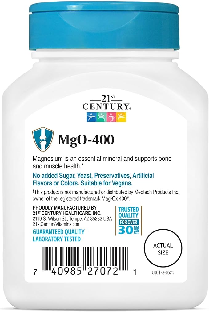 21st Century mgO 400 mg Tablets, 90 Count, Assorted
