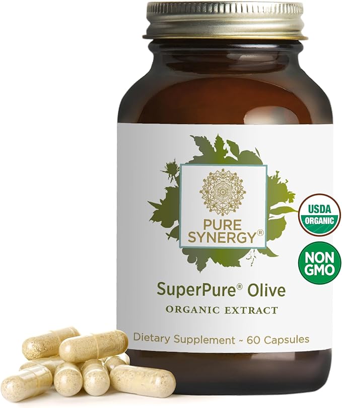 PURE SYNERGY SuperPure Olive Extract | Organic Olive Leaf, Oil, and Fruit Supplement with Polyphenols | for Heart, Brain, and Immune Health (60 Capsules)