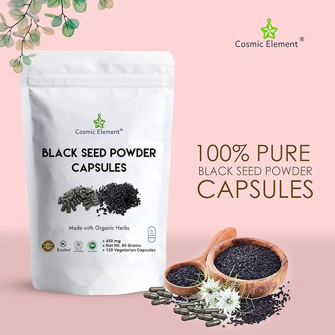 100% Pure Black Seed Powder Capsules Organic - Vegan Nigella Sativa 450mg Black Cumin Seeds per Serving for Health - 120 Capsules