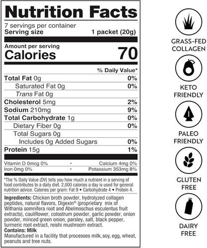 Dr. Kellyann Bone Broth + Digestive Support Collagen Powder Packets (7 Servings, 1 Box), 16g Protein/Serving, 100% Grass-Fed Hydrolyzed Collagen Powder, Keto & Paleo Friendly - Cumin Carrot