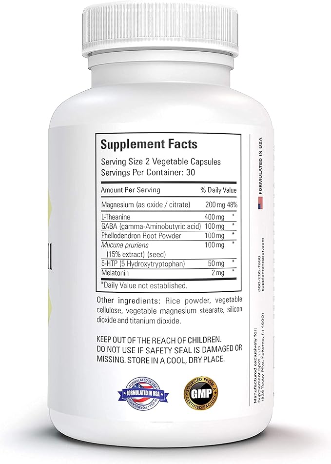 Sleep Well Natural Sleep Aid – Non-Habit Formula Supplement for Adults w/Magnesium, L-Theanine, GABA & Serotonin – Sleep Support Supplement for Adults (60 Capsules, 30 Servings)