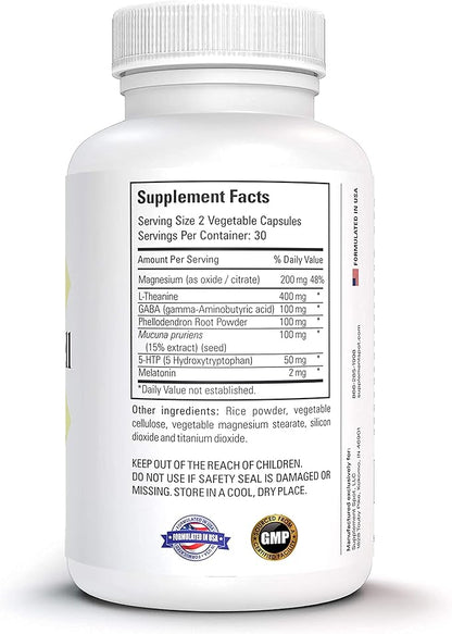 Sleep Well Natural Sleep Aid – Non-Habit Formula Supplement for Adults w/Magnesium, L-Theanine, GABA & Serotonin – Sleep Support Supplement for Adults (60 Capsules, 30 Servings)
