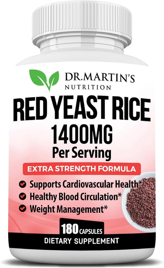 Red Yeast Rice Extract 1400mg Supplement 180 Count | Maintain Healthy Cholesterol Levels | Supports Cardiovascular & Blood Circulation For Healthy Heart, Digestion, Weight Management & Overall Health