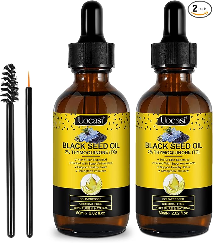 Black Seed Oil Organic Cold Pressed - 2Pack, 100% Pure and Natural Liquid, Enriched with High TQ & Dynamic Harmony of Omegas 3 6 9, Hair Growth, Skin Cares, Nourishes and Hydrates Hair, 4.04 Oz