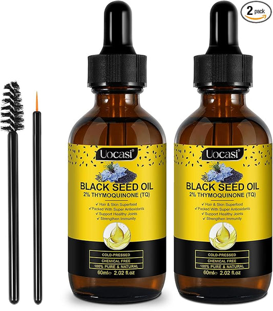 Black Seed Oil Organic Cold Pressed - 2Pack, 100% Pure and Natural Liquid, Enriched with High TQ & Dynamic Harmony of Omegas 3 6 9, Hair Growth, Skin Cares, Nourishes and Hydrates Hair, 4.04 Oz