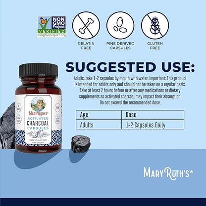 Activated Charcoal by MaryRuth's | Activated Charcoal Capsules | Substance Adsorption | Derived from Coconut Shells | Vegan Capsules from Pine Trees | Non-GMO | Gluten Free | 40 Count