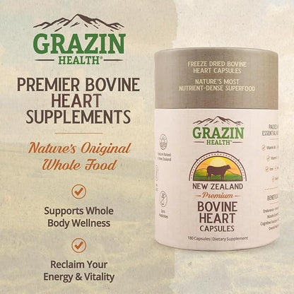 Grass Fed Bovine Heart: 3000 Mg Heart/ 200 Mg Liver/Serving (30 Servings)