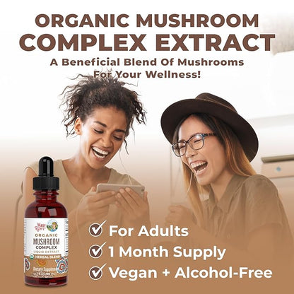 MaryRuth Organics USDA Mushroom Complex | Herbal Liquid Drops | Supplement | Lion's Mane | Reishi Mushroom | Shiitake Mushrooms | Non-GMO | Vegan | Alcohol Free Tincture | 30 Servings