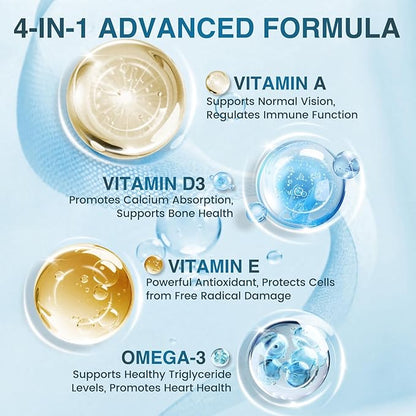 NATURE TARGET Omega 3 Fish Oil 2000mg Softgels with Vitamin D3 & E & A - EPA & DHA- Max-Absorption, Supports Heart, 120 Softgels
