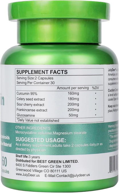 Curcumin Turmeric Complex 2 Bottles with Celery Seed, Sour Cherry, Frankincense Extract, Glucosamine, 95% Curcuminoids for Joint Health, Antioxidant, Immunity Support - 120 Capsules