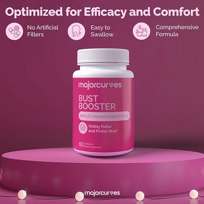 Bust Booster Breast Enhancement Pills – Natural Supplement for Breast Growth, Firmness, Fuller Shape, Curvier Bust, Rounder Cleavage, Volume Boost – Made in USA