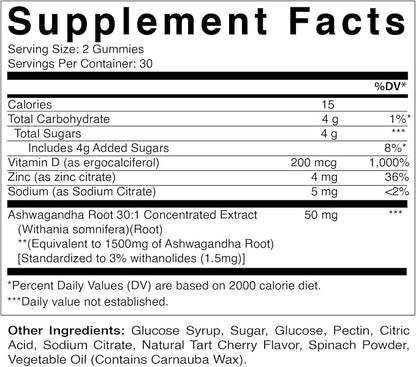 Vitamatic 2 Pack Ashwagandha Gummies 1500 mg Equivalent Per Serving (from 30:1 Extract 50 mg) - 60 Vegan Gummies - 3% Withanolides