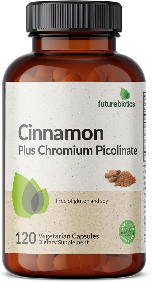 Futurebiotics Cinnamon Plus Chromium Picolinate Supplement, High Potency Chromium, Non-GMO, 120 Vegetarian Capsules