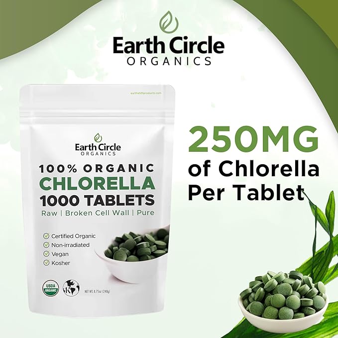Organic Chlorella Tablets 1,000 Count | High Potency Superfood | Chlorophyll Pills from 100% Pure Green Algae | Broken Cell Wall for Max Absorption | Vegan, Kosher, Non-GMO | 4 Tabs per Day (3-Pack)