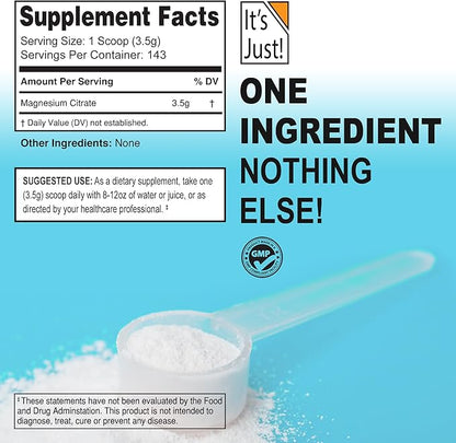 It's Just - Magnesium Citrate Powder, 500g, Magnesium Supplement, Unflavored (500g / 143 Servings)