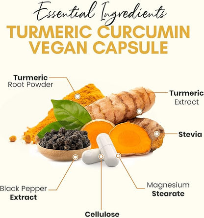 Turmeric Curcumin with Black Pepper – Non-GMO, Organic Turmeric Supplement for Joint Support & Inflammation, Zealthy Life, 60-Day Supply, 120 Capsules