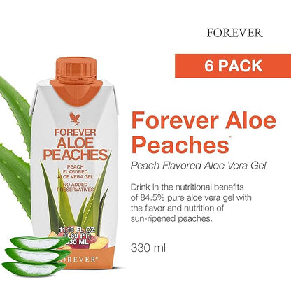 Forever Living - Forever Aloe Peaches - Supports Digestion, Immune System, Energy Levels No Preservatives, Vegan, Gluten-Free - 6 Packs