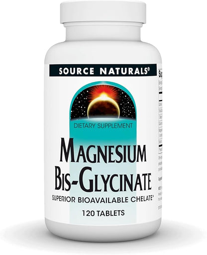 Source Naturals Magnesium Bis-Glycinate, Supports Cardiovascular and Muscle Health* - 120 Tablets