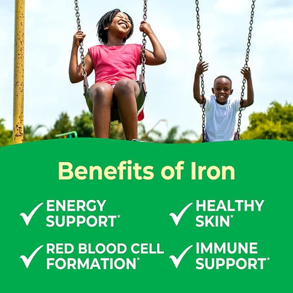 Kids Iron 10mg with Vitamin C 50mg Chewable Tablets - Tasty Natural Flavored - Vegan, Vegetarian, GMO-Free, Nut Free - Dietary Iron Supplement - Blood Formation for Children - 120 Chewables