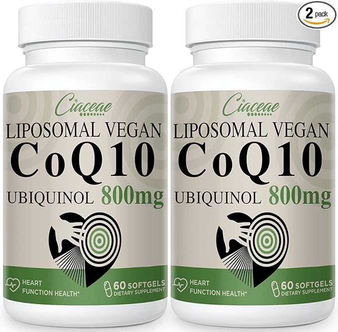 Liposomal CoQ10 800mg Ubiquinol Softgel, Max Absorption Ubiquinol Coenzyme Q10, Ubiquinol CoQ10 Supplement for Antioxidant, Heart Function & Energy Production, Pure CoQ10 800mg, 120 Vegan Softgels