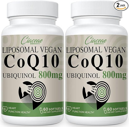 Liposomal CoQ10 800mg Ubiquinol Softgel, Max Absorption Ubiquinol Coenzyme Q10, Ubiquinol CoQ10 Supplement for Antioxidant, Heart Function & Energy Production, Pure CoQ10 800mg, 120 Vegan Softgels