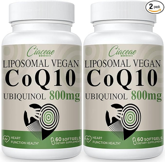 Liposomal CoQ10 800mg Ubiquinol Softgel, Max Absorption Ubiquinol Coenzyme Q10, Ubiquinol CoQ10 Supplement for Antioxidant, Heart Function & Energy Production, Pure CoQ10 800mg, 120 Vegan Softgels