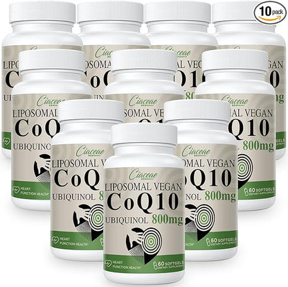 Liposomal CoQ10 800mg Ubiquinol Softgel, Max Absorption Ubiquinol Coenzyme Q10, Ubiquinol CoQ10 Supplement for Antioxidant, Heart Function & Energy Production, Pure CoQ10 800mg, 600 Vegan Softgels