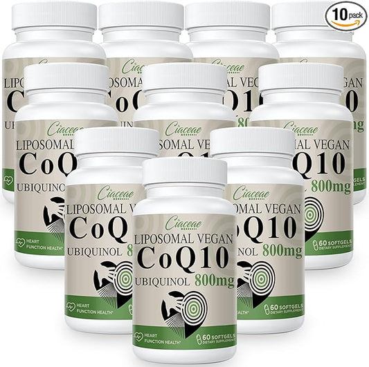 Liposomal CoQ10 800mg Ubiquinol Softgel, Max Absorption Ubiquinol Coenzyme Q10, Ubiquinol CoQ10 Supplement for Antioxidant, Heart Function & Energy Production, Pure CoQ10 800mg, 600 Vegan Softgels