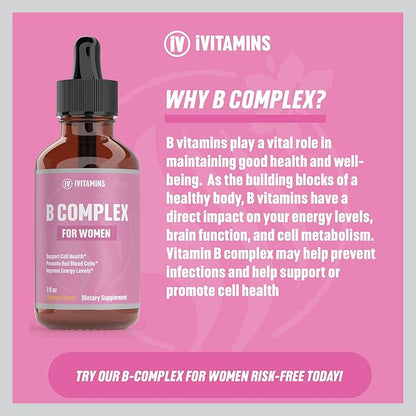 B Complex Vitamins for Women | Helps to Improve Brain Function, Digestion, Energy, & More | B Vitamins Complex for Women | Vitamin B Complex | B Complex Vitamins | B12 Complex | 1 fl oz