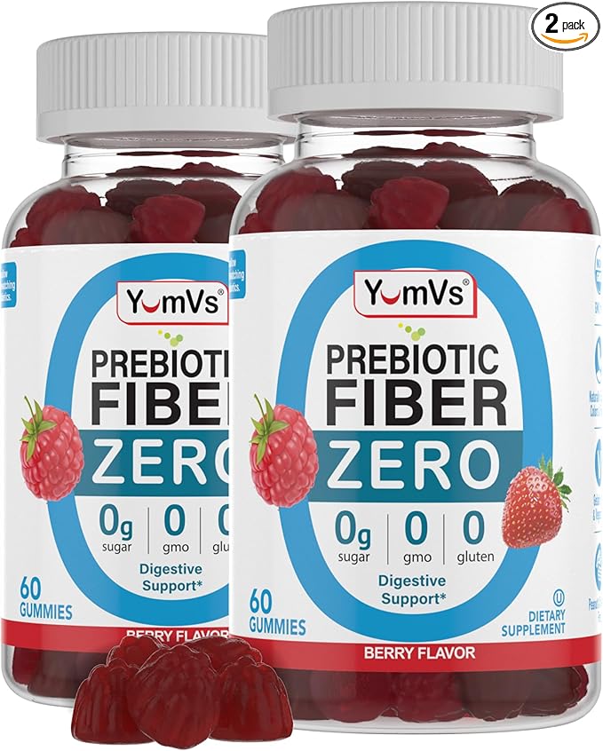 YumVs Sugar Free Prebiotic Fiber Gummies for Adults and Kids - Berry Flavor - Kosher Halal 4g High Fiber Supplement for Women and Men - Daily Fiber for Digestive Health (60 Count, 2PK)