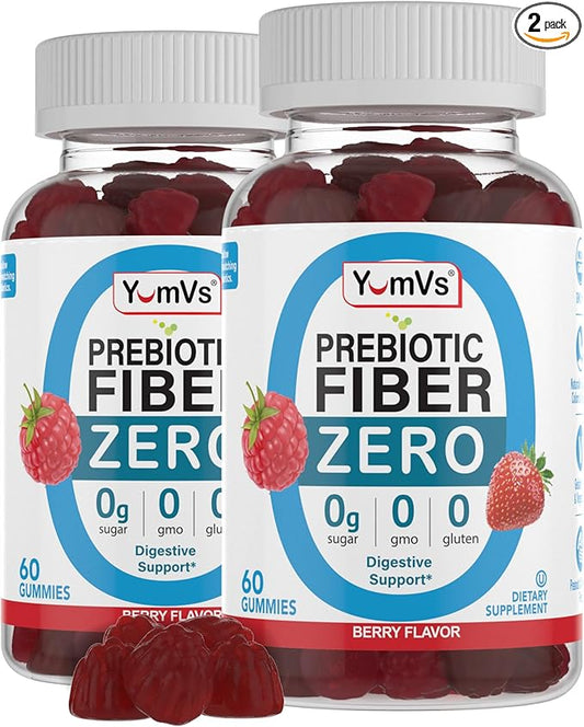 YumVs Sugar Free Prebiotic Fiber Gummies for Adults and Kids - Berry Flavor - Kosher Halal 4g High Fiber Supplement for Women and Men - Daily Fiber for Digestive Health (60 Count, 2PK)