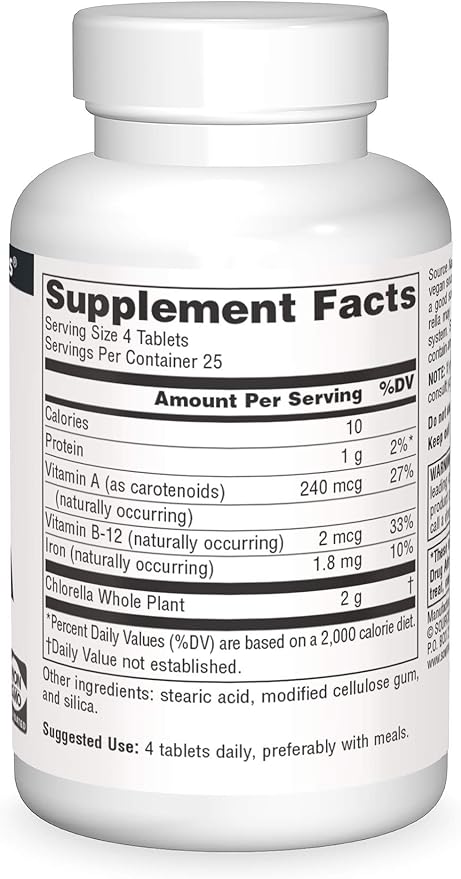 Source Naturals Chlorella 500 mg Green Superfood, Plant-Based B12-100 Tablets