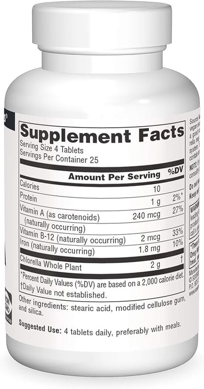 Source Naturals Chlorella 500 mg Green Superfood, Plant-Based B12-100 Tablets