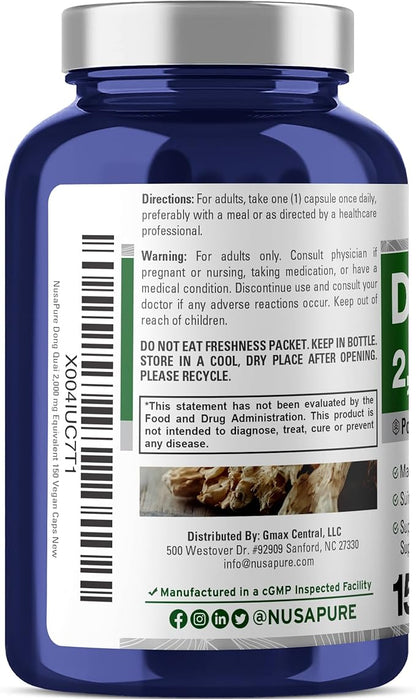 NusaPure Dong QUAI 2,000mg Per Veggie 150 Capsules (Extract 20:1, Non-GMO & Vegan Supplement)