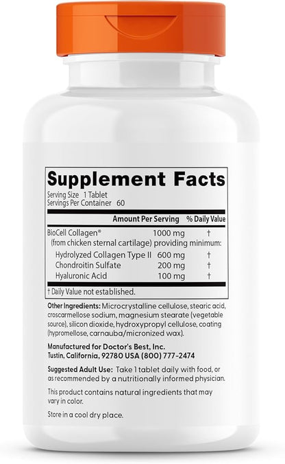 Doctor's Best Hyaluronic Acid with Chondroitin Sulfate, featuring BioCell Collagen, Non-GMO, Gluten Free, Soy Free, Joint Support