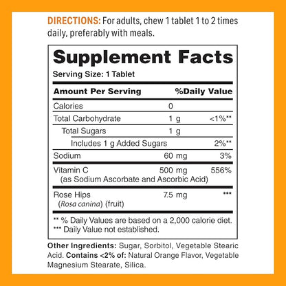 Vitamin World Vitamin C 500 mg with Rose HIPS Natural Orange Flavor, 250 Tablets