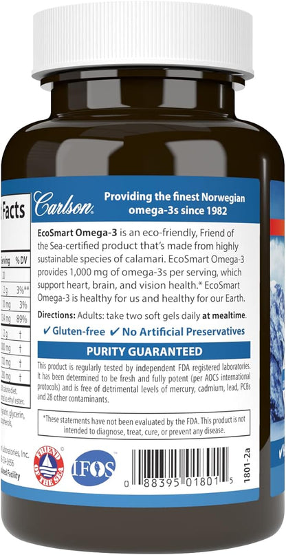 Carlson - EcoSmart Omega-3, Sustainable Source, Promotes Heart, Brain, Vision & Joint Health, Lemon, 90 soft gels