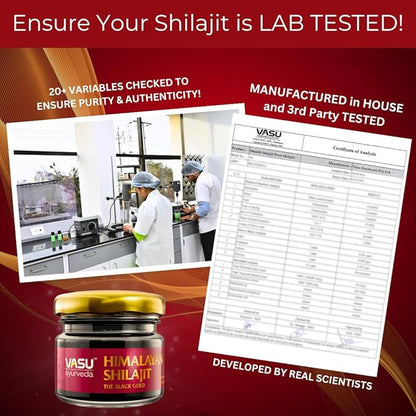 VASU Ayurveda Himalayan Shilajit Resin 400mg – Lab Tested Natural Energy Booster with Fulvic Acid & 85+ Trace Minerals – Pure Shilajit for Men & Women – 100 Days Supply for Strength & Stamina (2-Pack)
