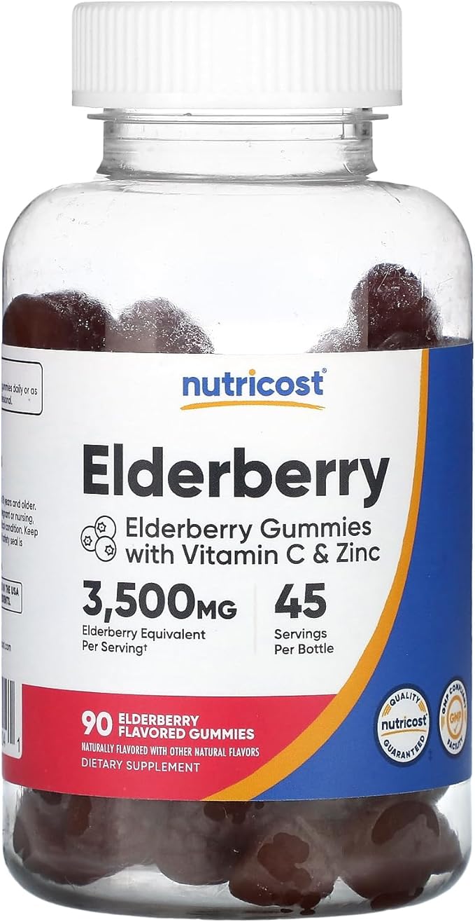 Nutricost Elderberry Gummies with Vitamin C & Zinc 90 Gummies - Gluten Free, Vegetarian