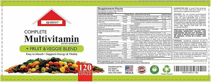 120 Multivitamin Fruit and Vegetable Liquid Capsules, Loaded Multivitamins, Supplements, Multiple Vitamin has Many Antioxidants, Daily Women Men Senior Adult Multi Vitamins